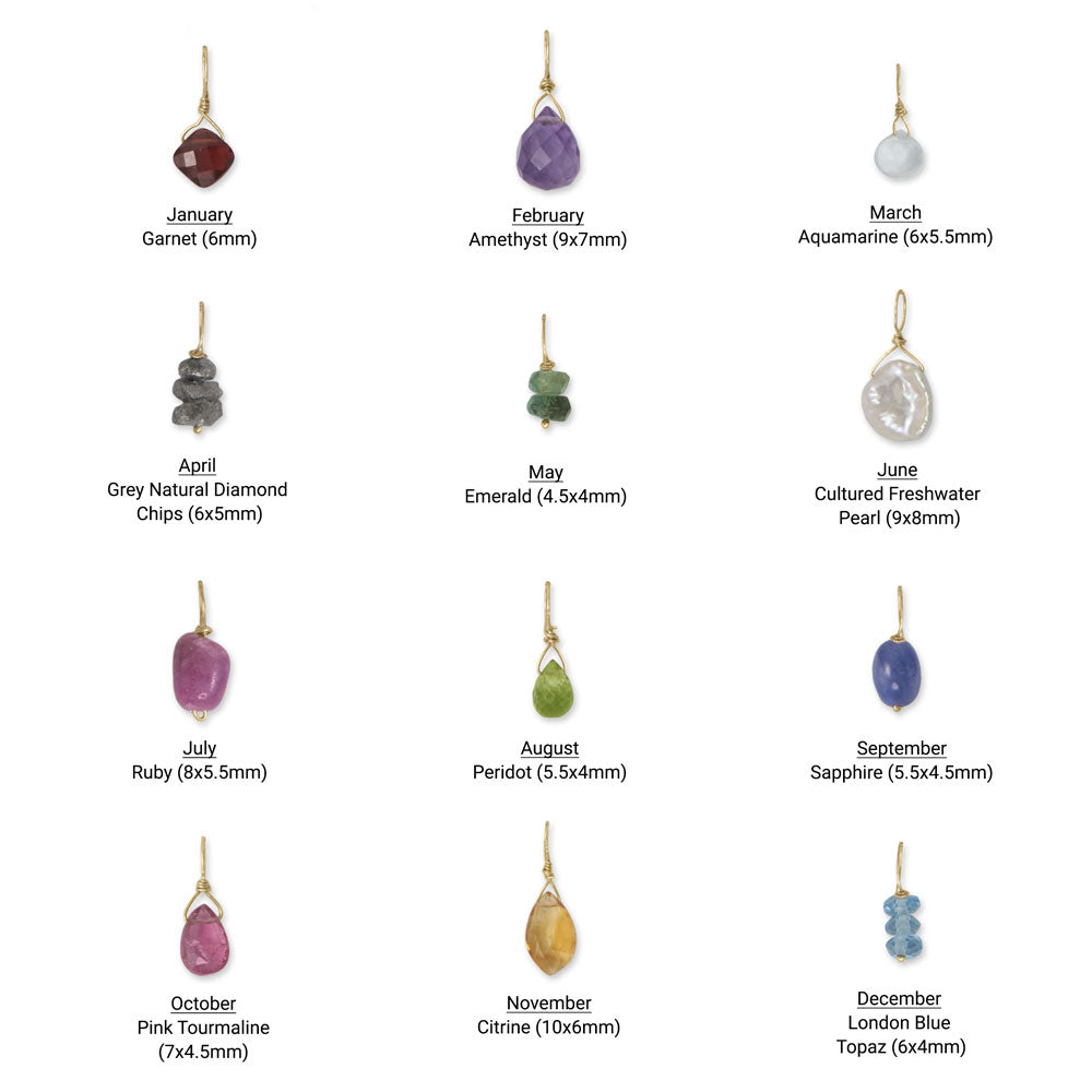 Individual 14 Karat Gold Birthstone Charm (-December)