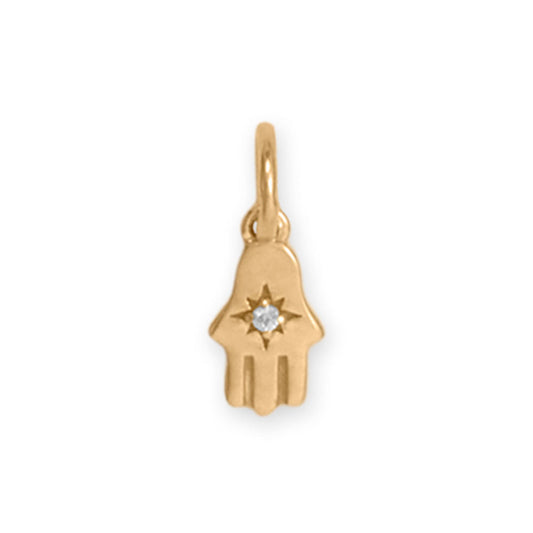 14 Karat Gold Tiny CZ Hamsa Charm