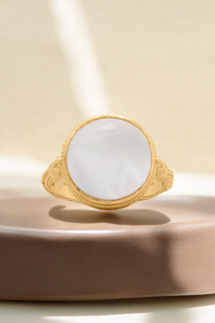 Antique Style Mother of Pearl 14 Karat Yellow Gold over 925 Sterling Silver Ring - Sparks and Gem