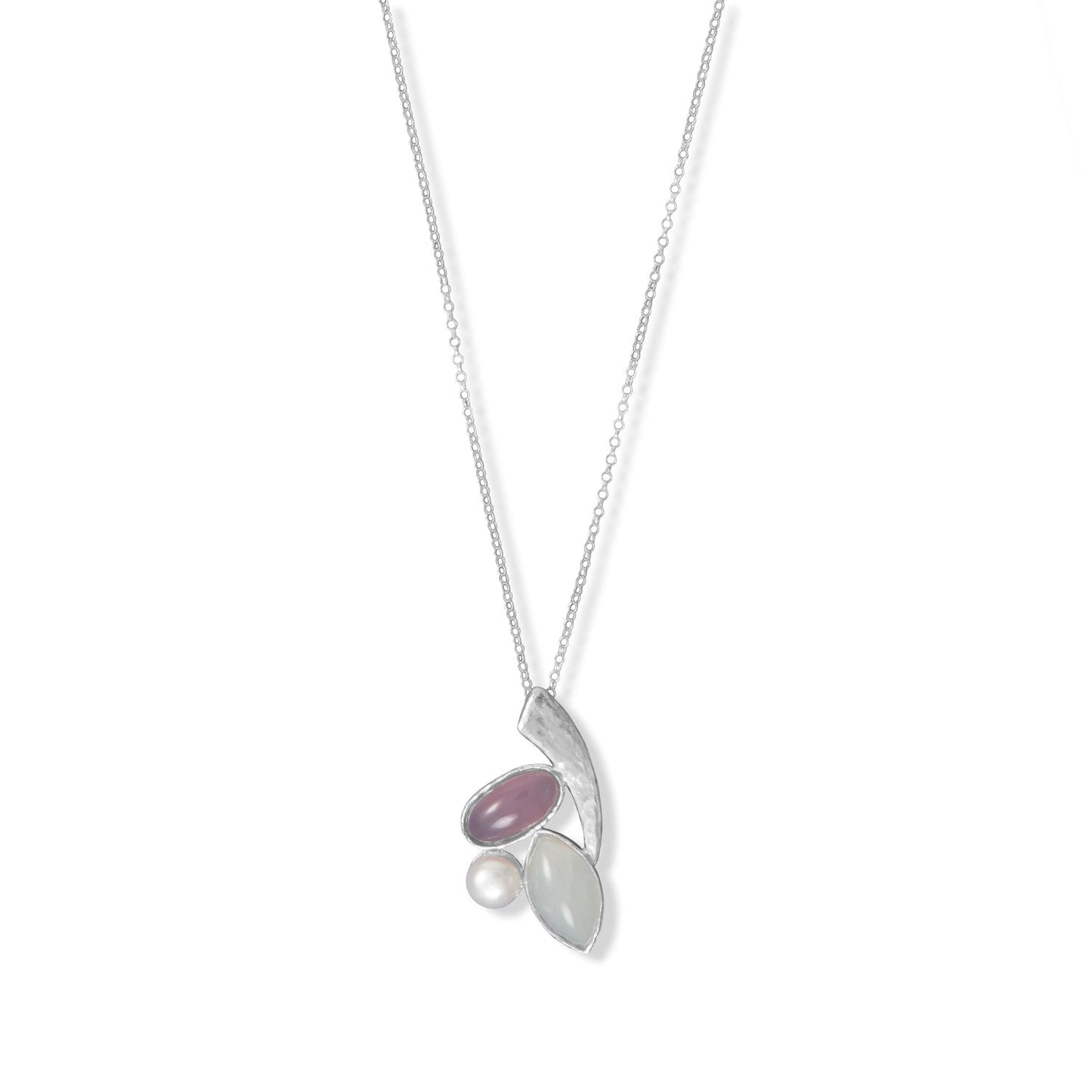 18" Rainbow Moonstone, Cultured Freshwater Pearl and Pink Chalcedony Necklace-Sparks and Gem