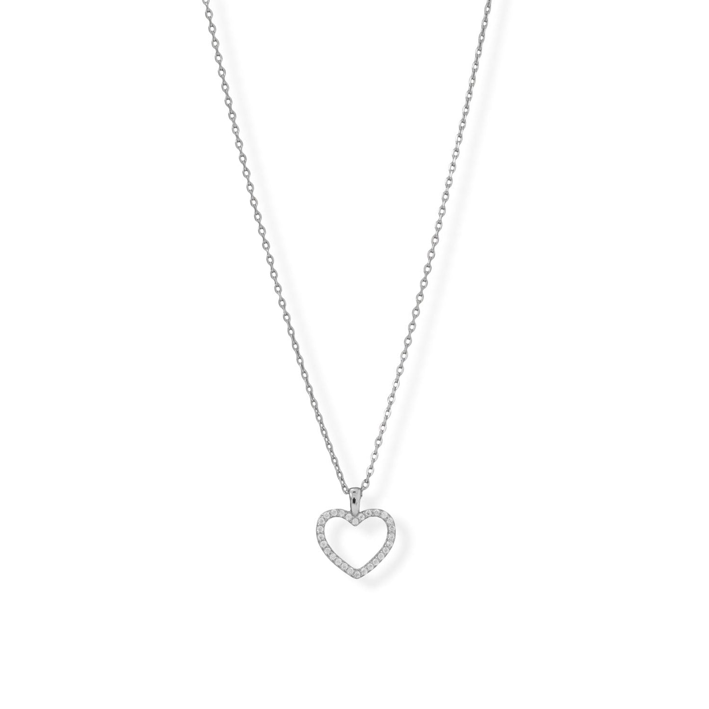 Cubic Zirconia Heart and Sterling Silver Adjustable Necklace