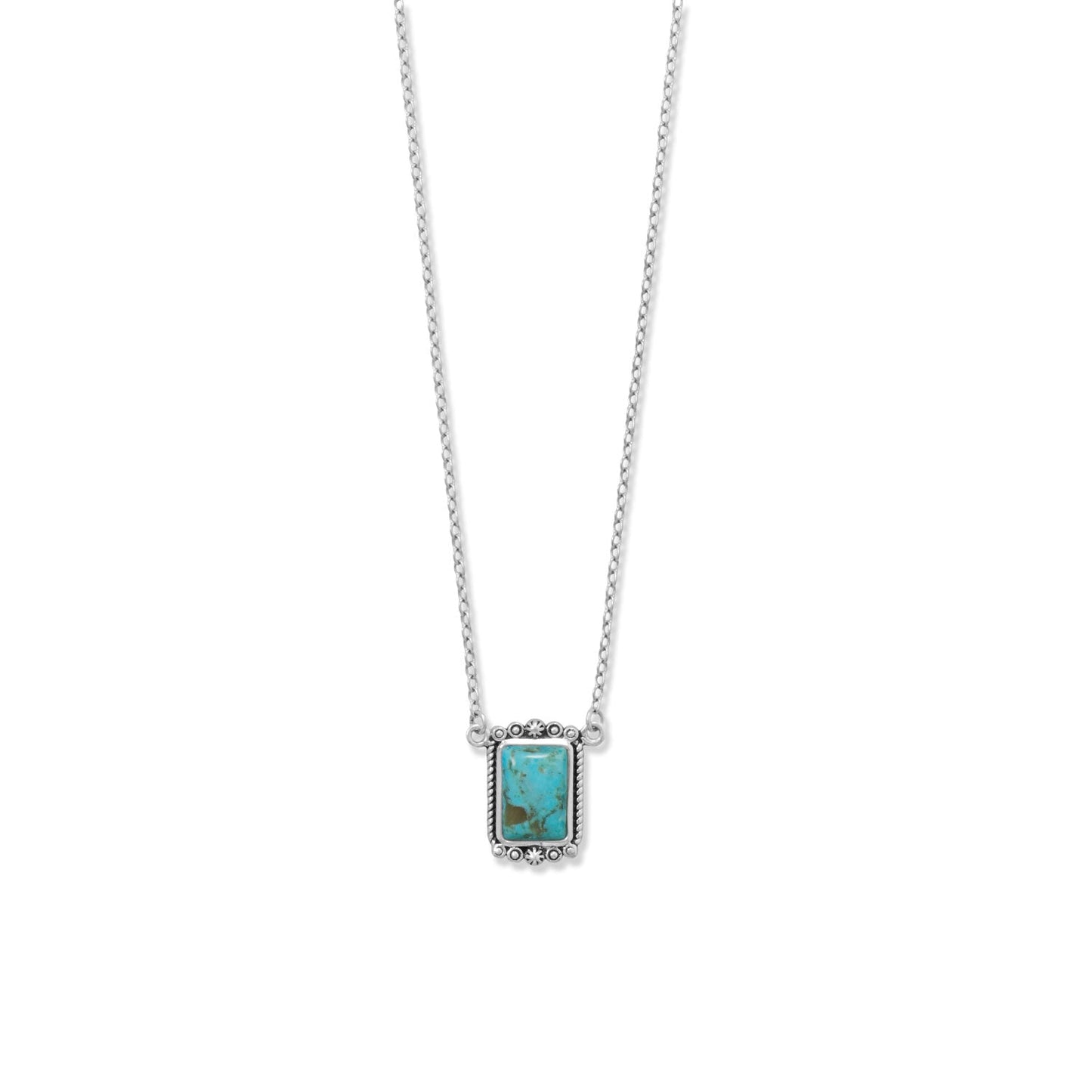 18" + 2" Oxidized Rope Edge Turquoise Necklace