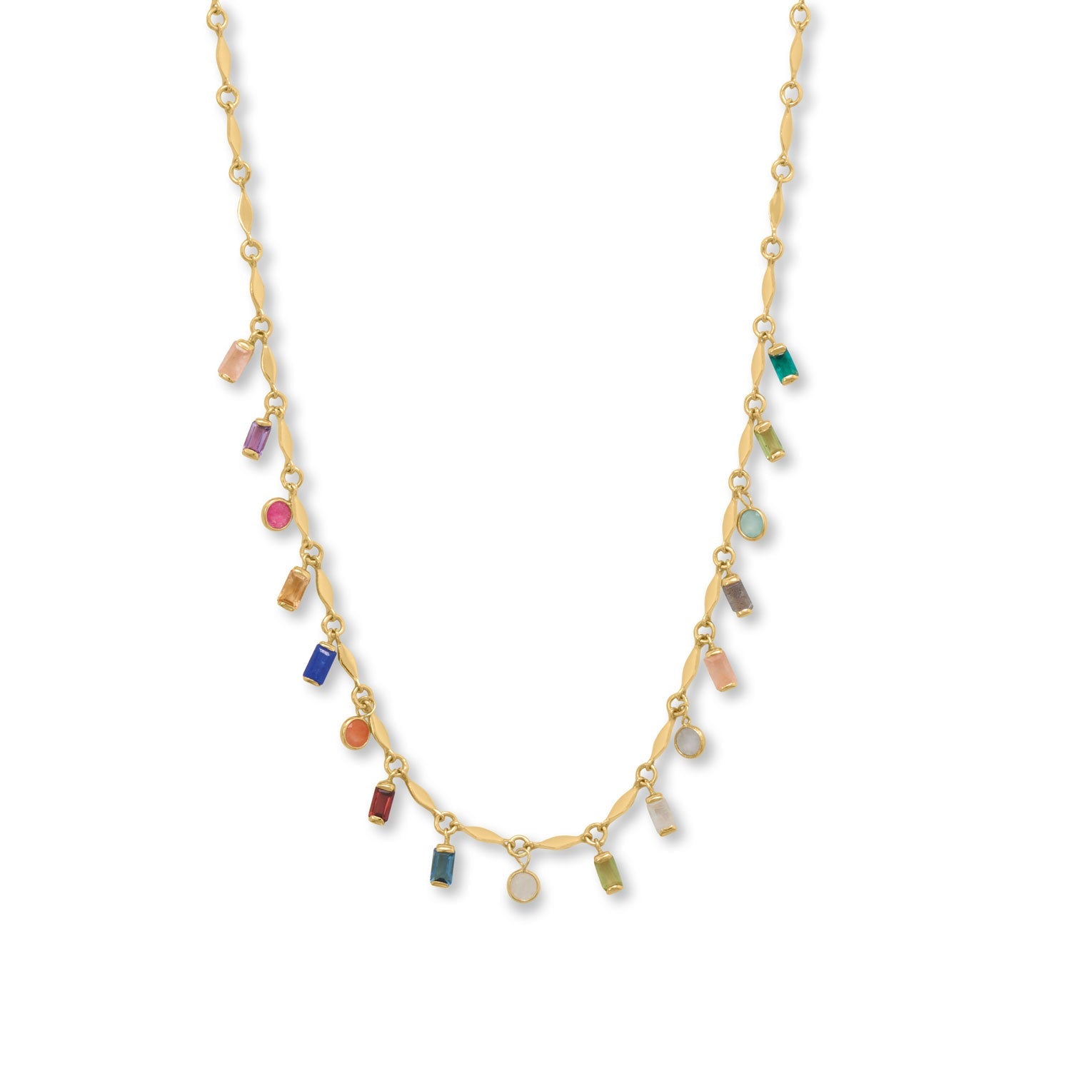 16" + 2" Round and Baguette Multi Stone Necklace