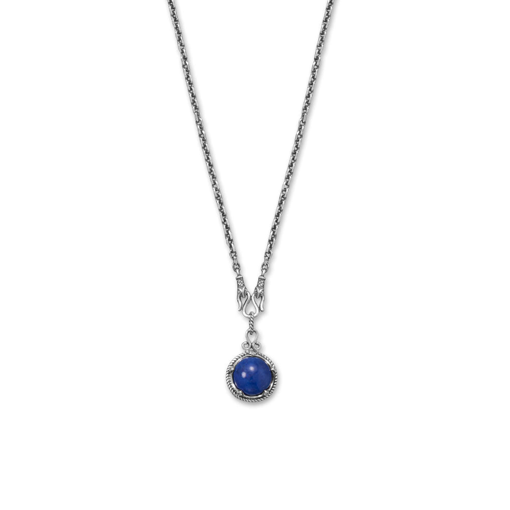 18" + 2" Oxidized Reversible Lapis and Rainbow Moonstone Necklace