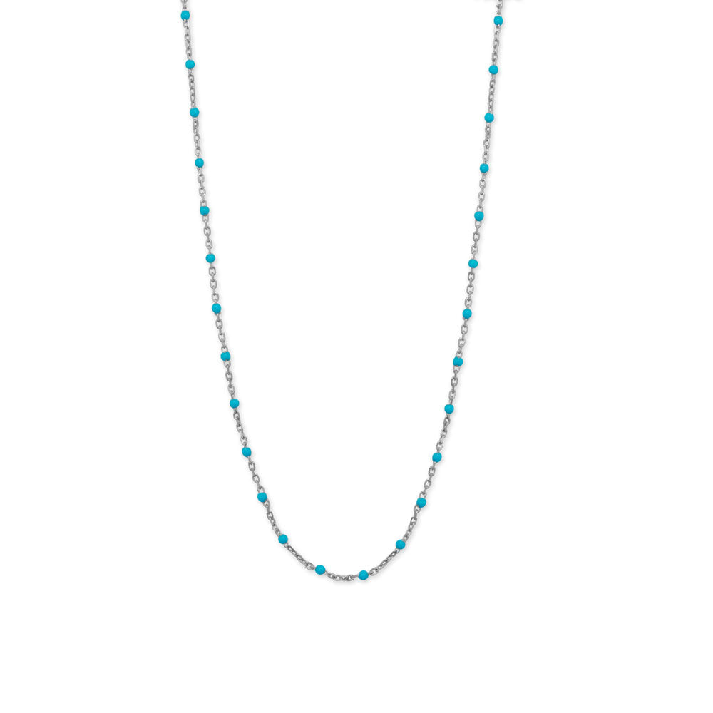 Rhodium Plated Blue Enamel Satellite Chain