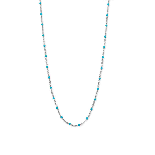 Rhodium Plated Blue Enamel Satellite Chain