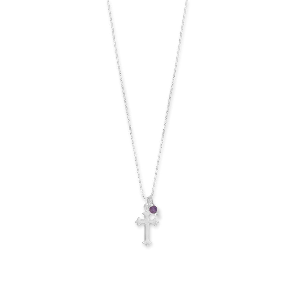 16" Birthstone and Small Ornate Cross Charm Necklace