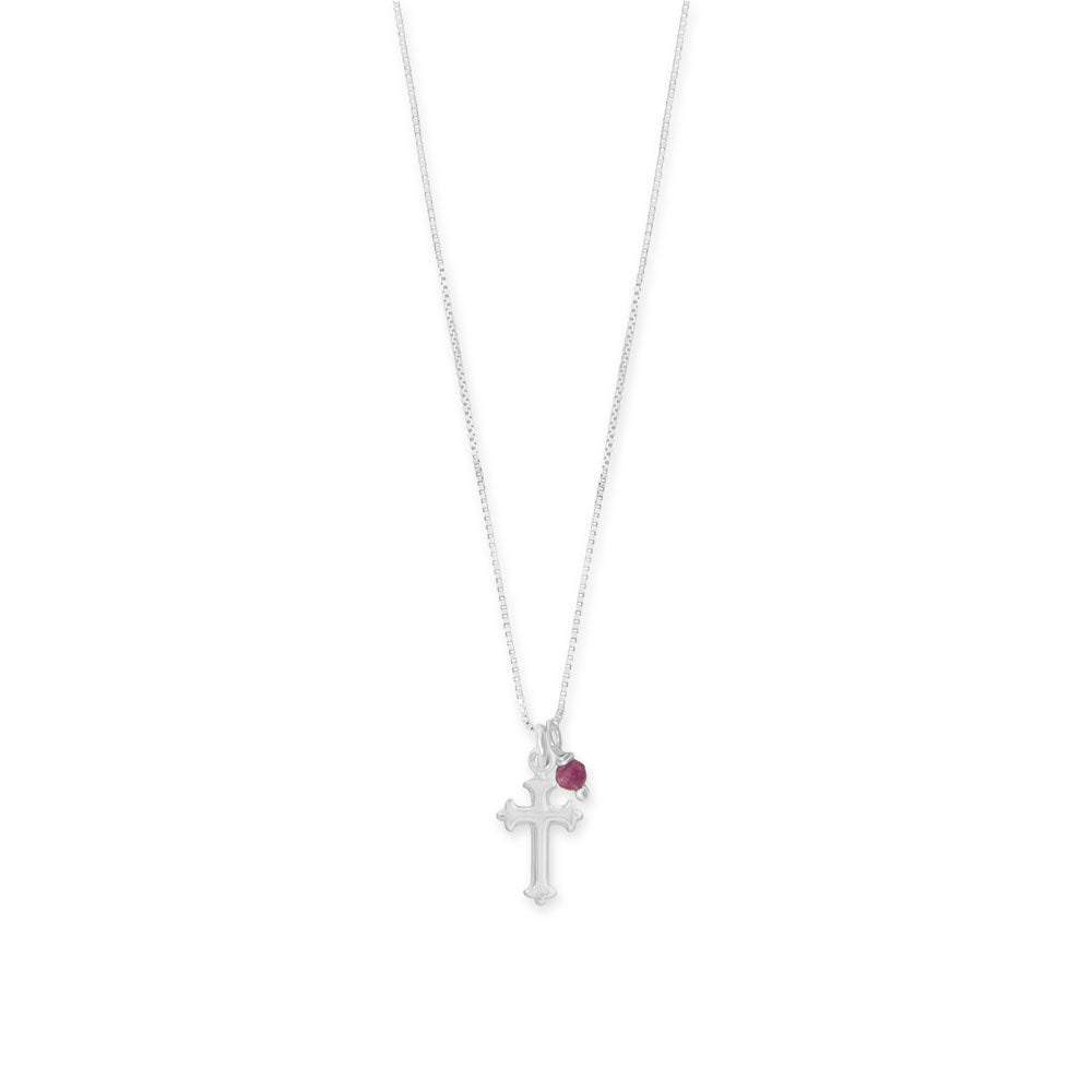 16" Birthstone and Small Ornate Cross Charm Necklace