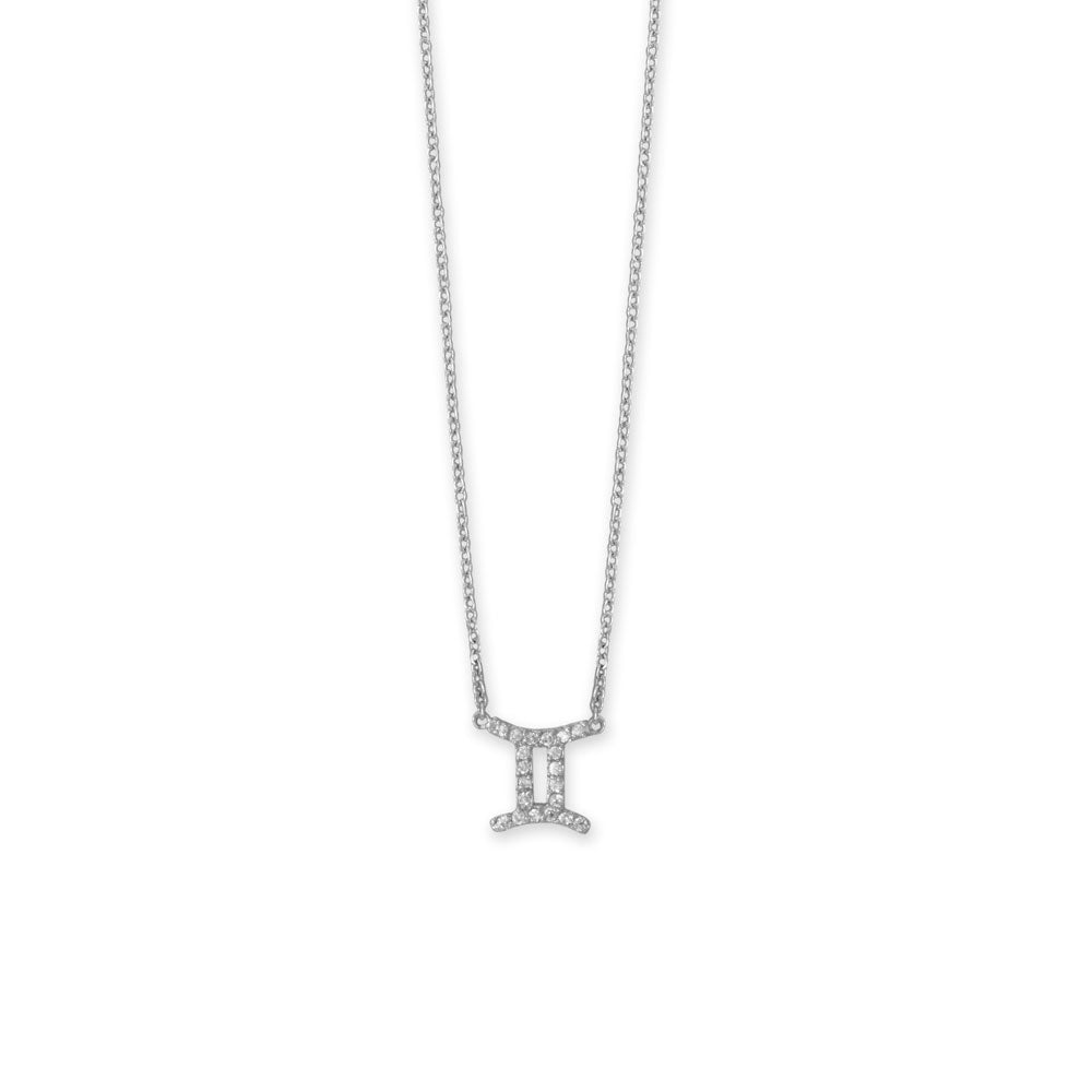 16" Rhodium Plated CZ Zodiac Symbol Necklace (All Signs)