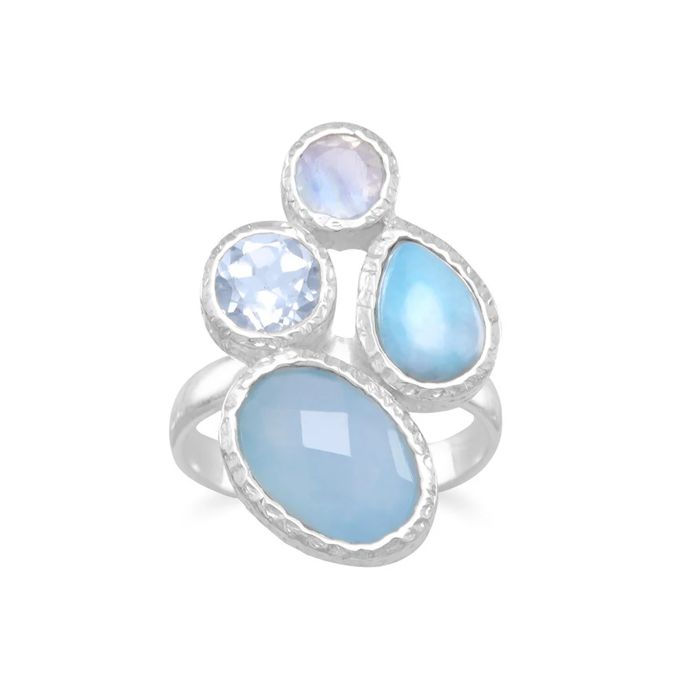 Chalcedony, Larimar, Topaz and Moonstone Cluster Ring in Sterling Silver - Sparks and Gem