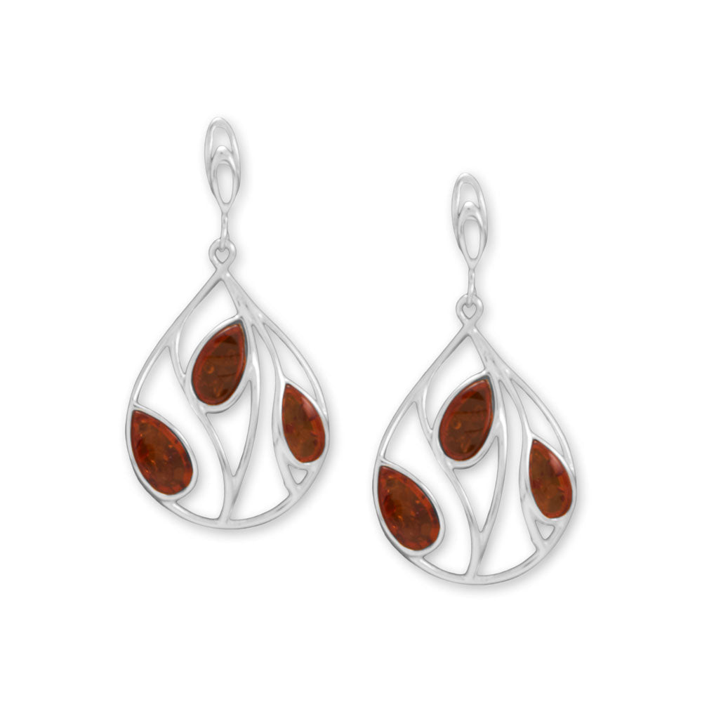 Polished Cutout Pear and Baltic Amber Post Earrings - Sparks and Gem