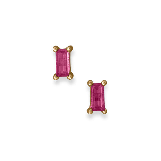 Fuschia Baguette Cubic Zirconia Yellow Gold Earrings - Sparks and Gem