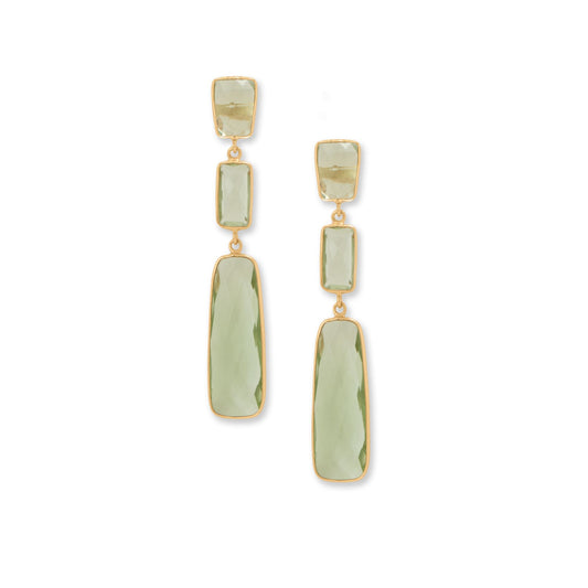 Rectangle Prasiolite Drop Gold Earrings - Sparks and Gem