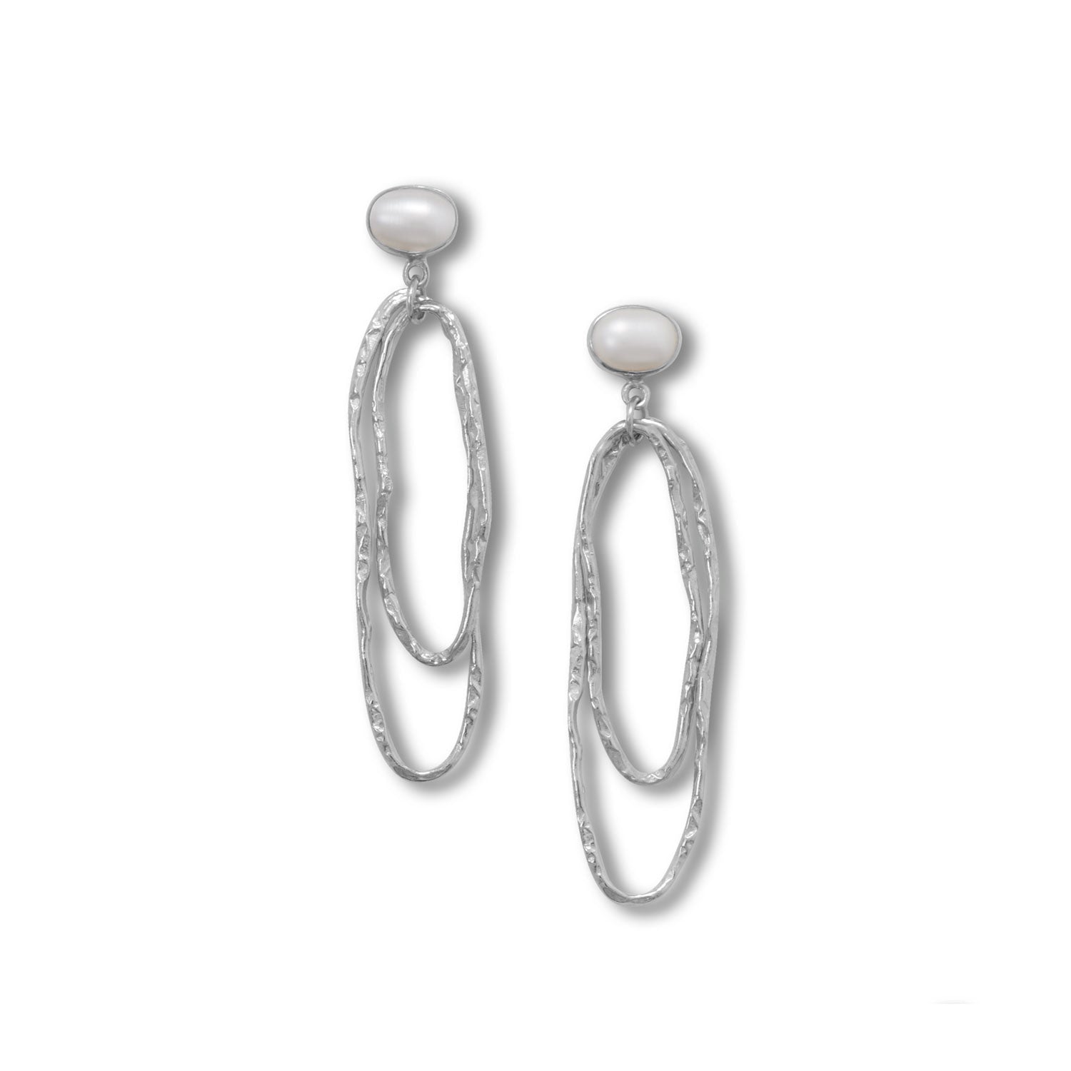 Cultured Freshwater Pearl and Textured Sterling Silver Drop Earrings - Sparks and Gem