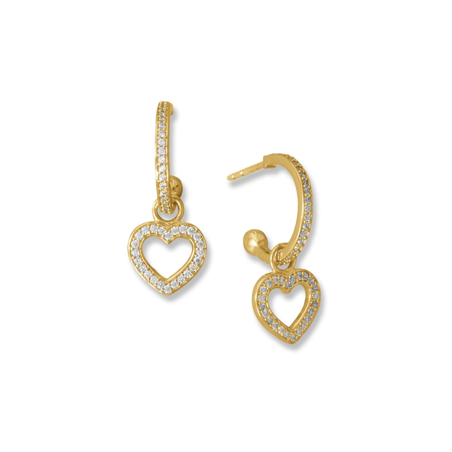 Cubic Zirconia Heart Charm Gold Hoop Earrings - Sparks and Gem