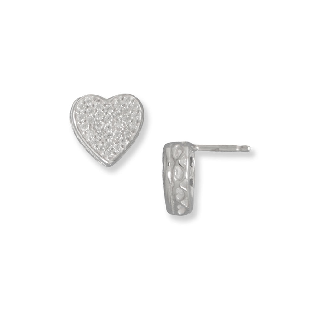 Stylized Pave CZ Heart Stud Earrings