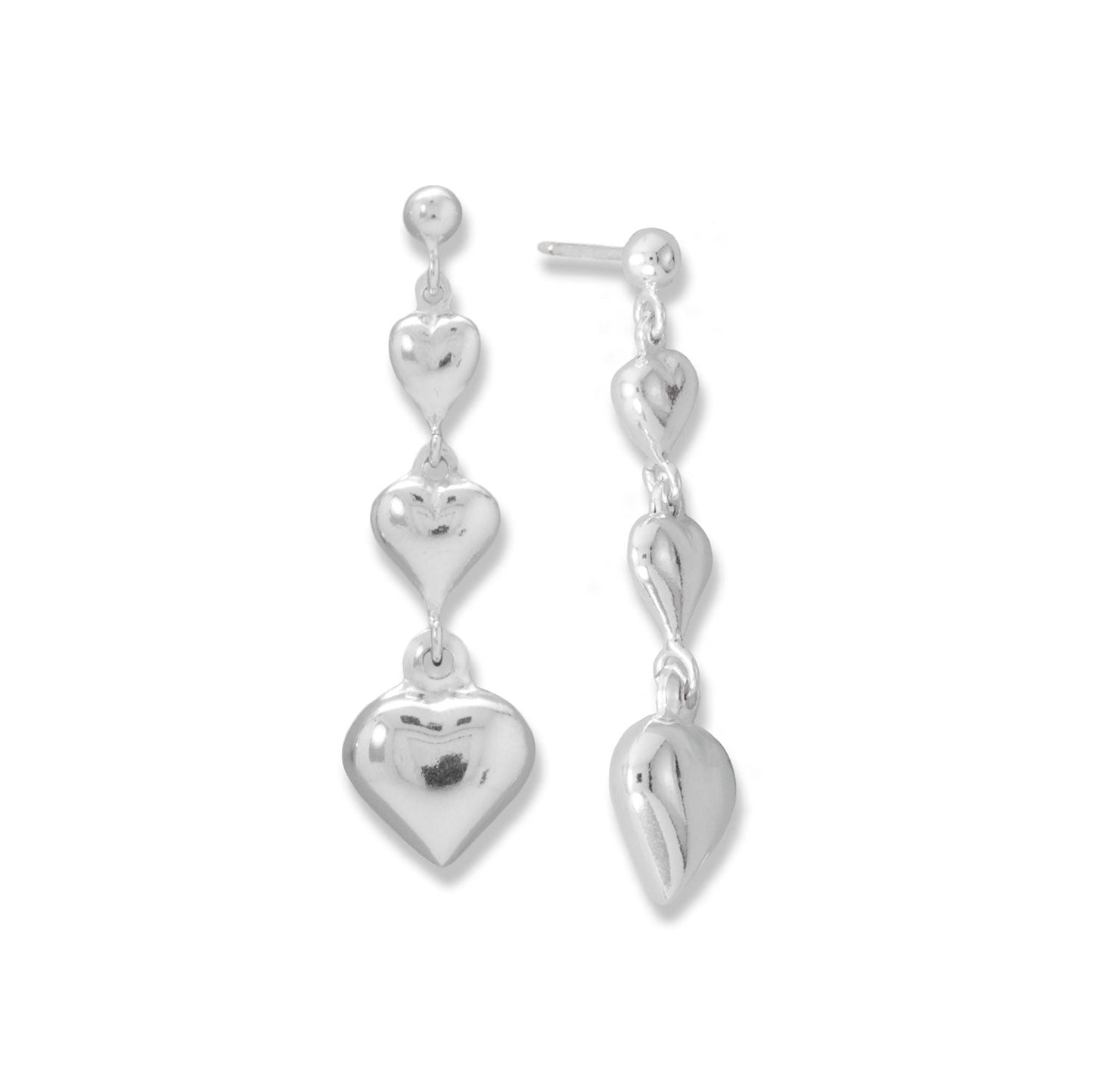 Graduated 3D Puffy Heart Sterling Silver Drop Earrings - Sparks and Gem