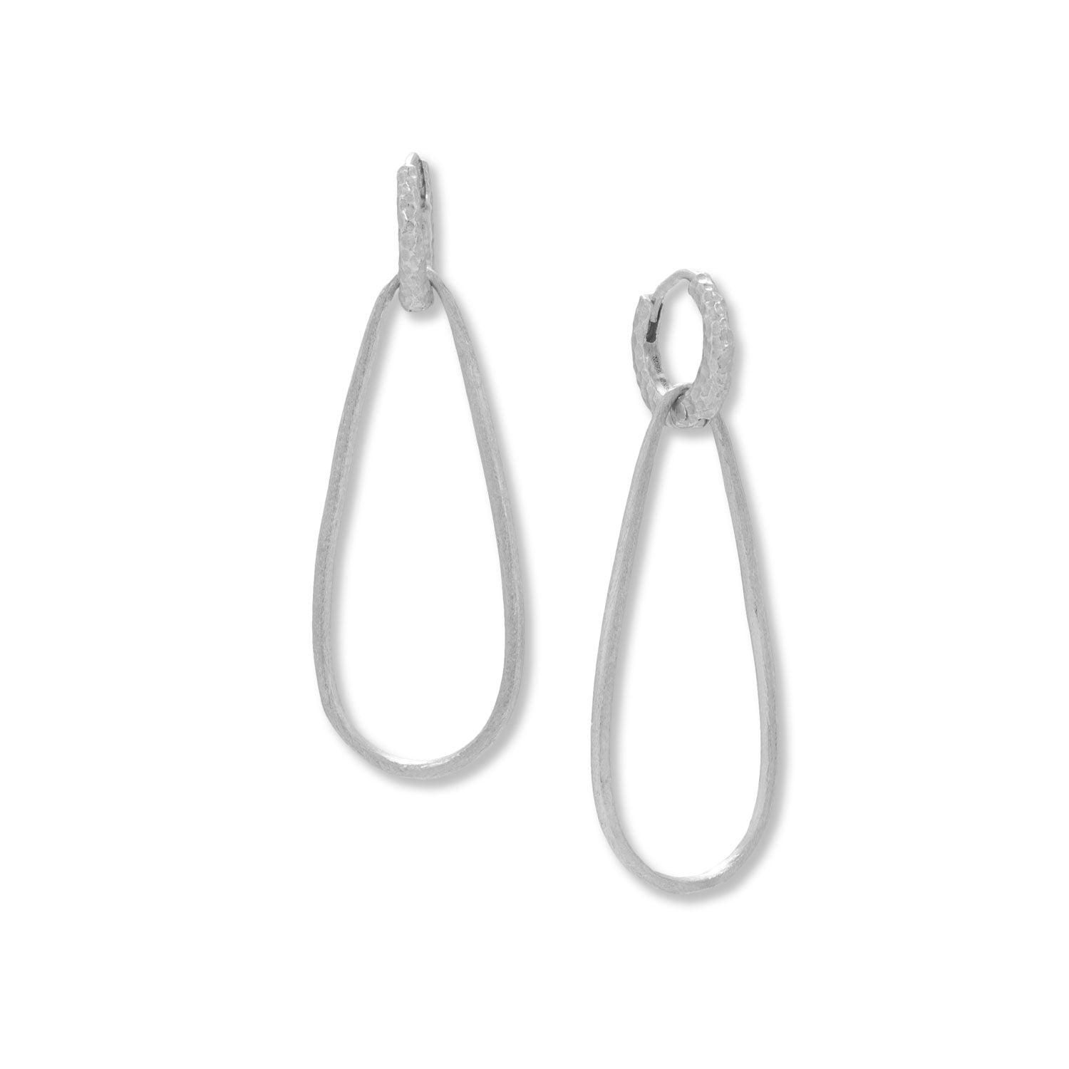 Rhodium Plated Interlocked Hoop and Pear Drop Earrings