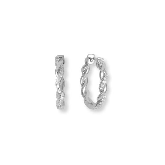 Rhodium Plated CZ Full Twist Hoop Earrings