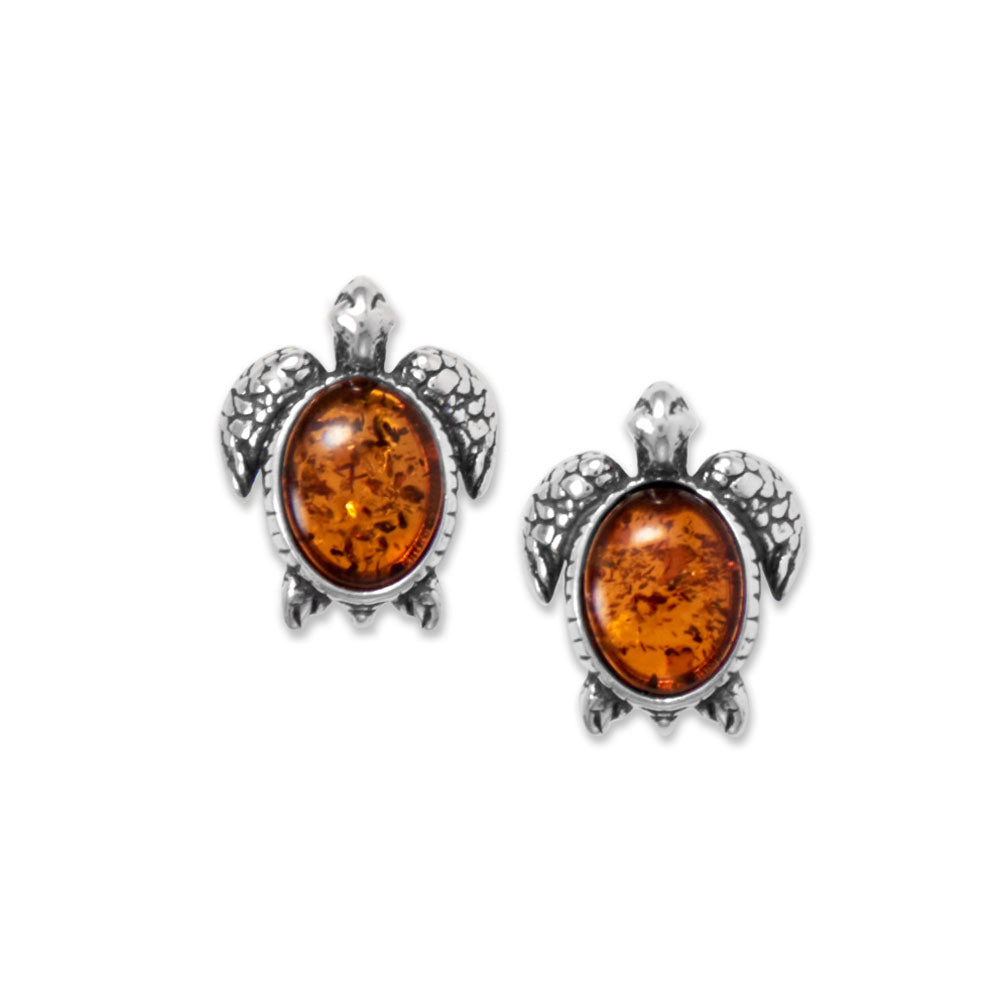 Baltic Amber Sea Turtle Oxidized Silver Earrings - Sparks and Gem