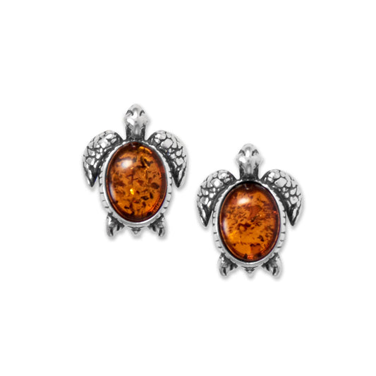 Baltic Amber Sea Turtle Oxidized Silver Earrings - Sparks and Gem