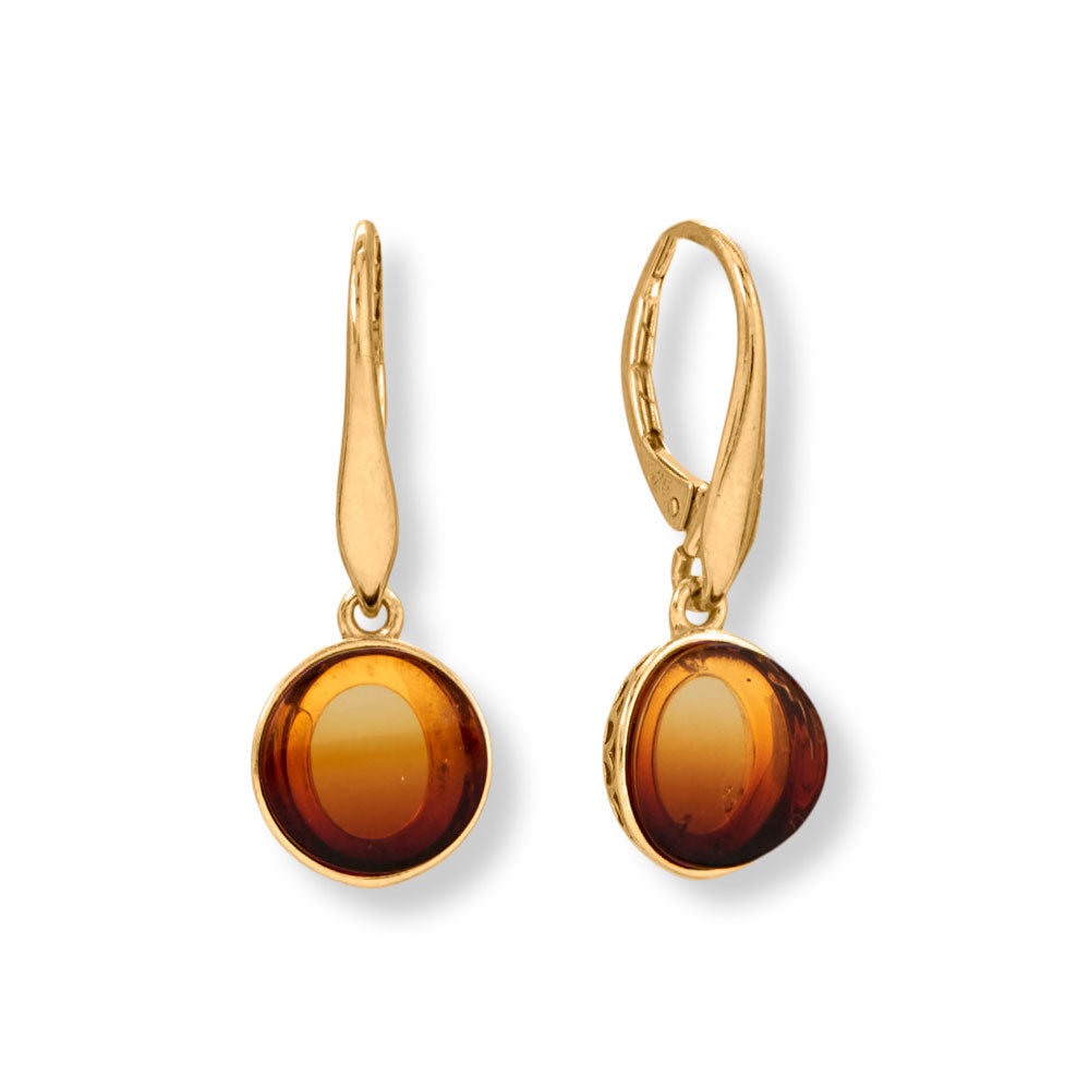 Round Sunrise Amber Lever Earrings