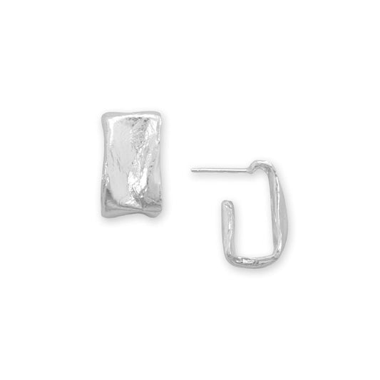 Textured Wide Rectangle 3/4 Hoop Sterling Silver Earrings