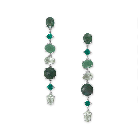 Green Multi Stone Long Drop Earrings - Sparks and Gem