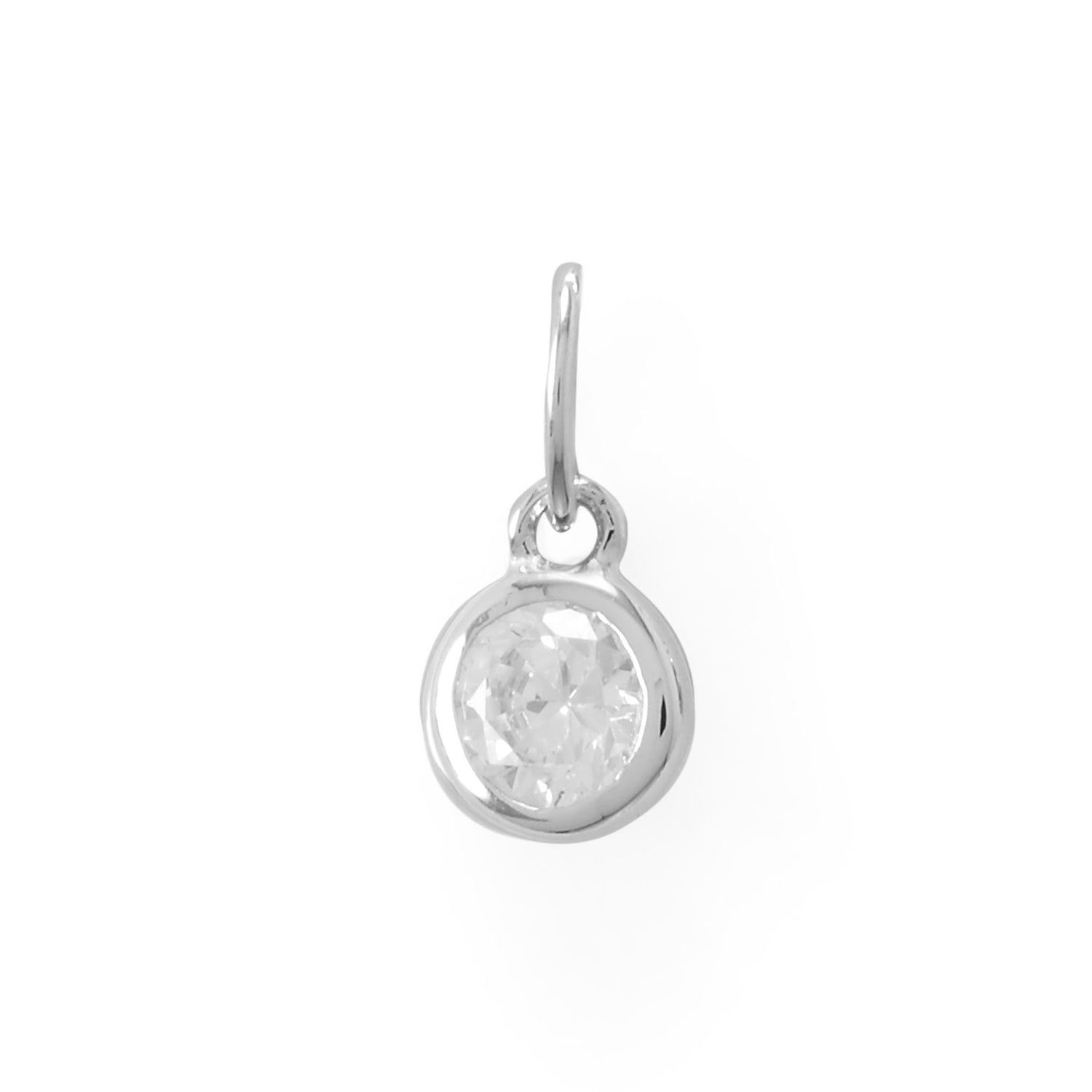 Rhodium Plated Round CZ Birthstones Charm (-December)