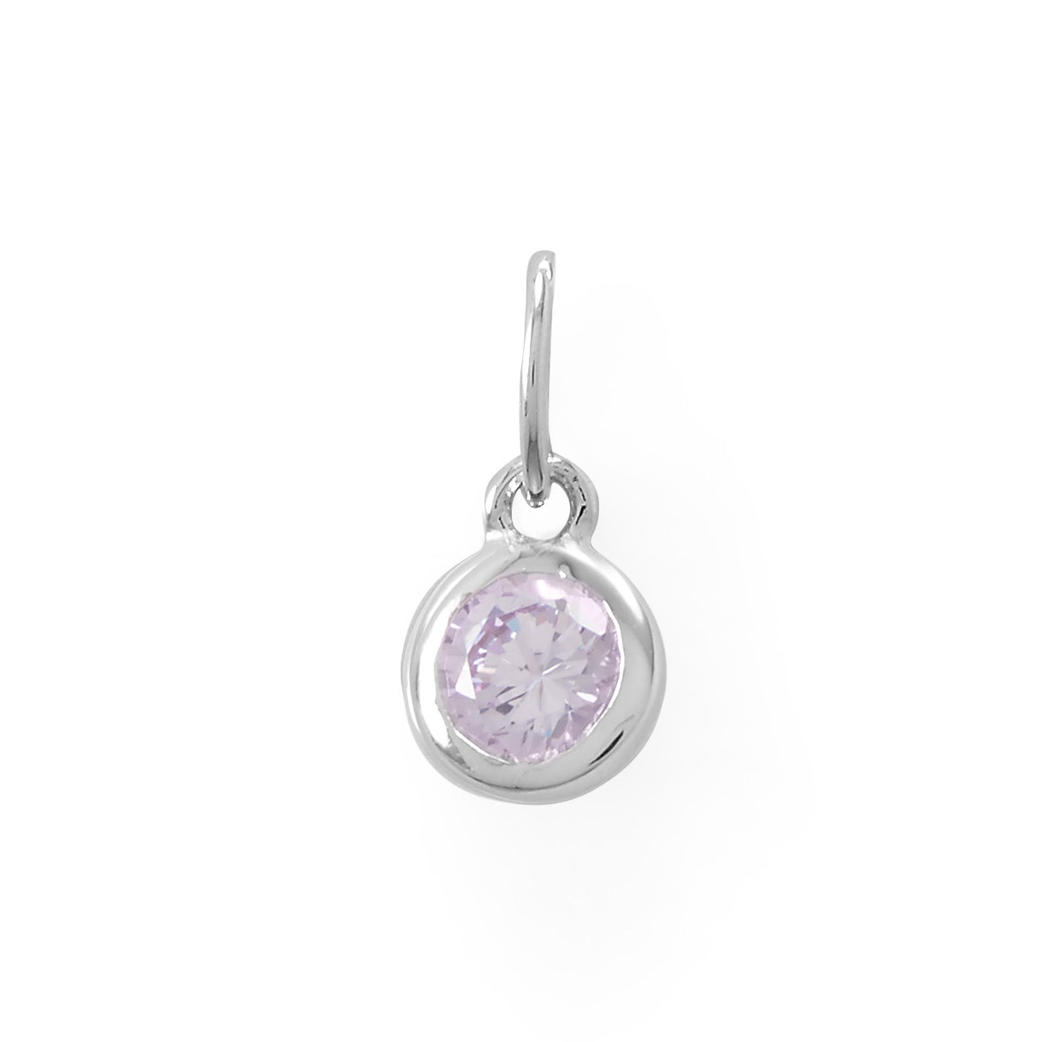 Rhodium Plated Round CZ Birthstones Charm (-December)