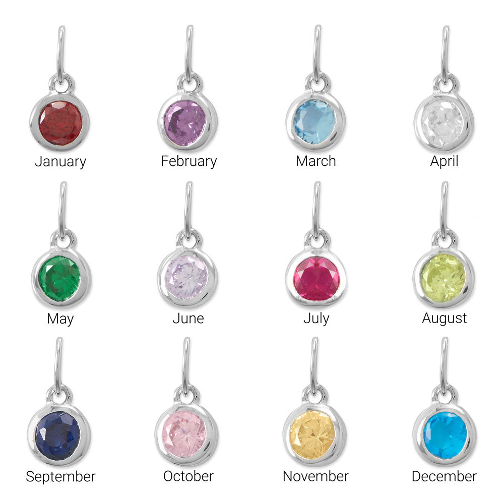 Rhodium Plated Round CZ Birthstones Charm (-December)