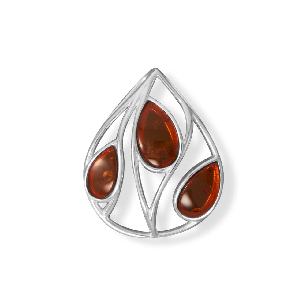 Polished Cutout Pear and Baltic Amber Slide Sterling Silver Pendant - Sparks and Gem