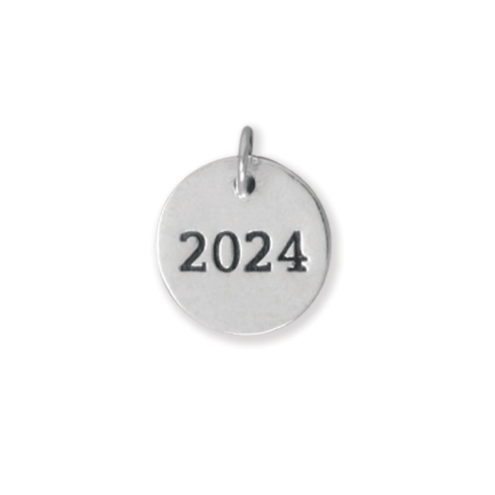 "2024" Message Round Sterling Silver Charm - Sparks and Gem