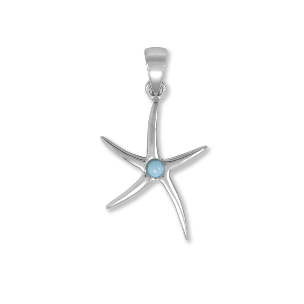 Rhodium Plated 2.5mm Larimar Starfish Pendant