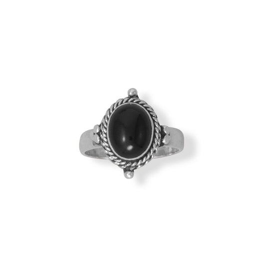 Oxidized Rope Edge Black Onyx Bali Ring-Sparks and Gem