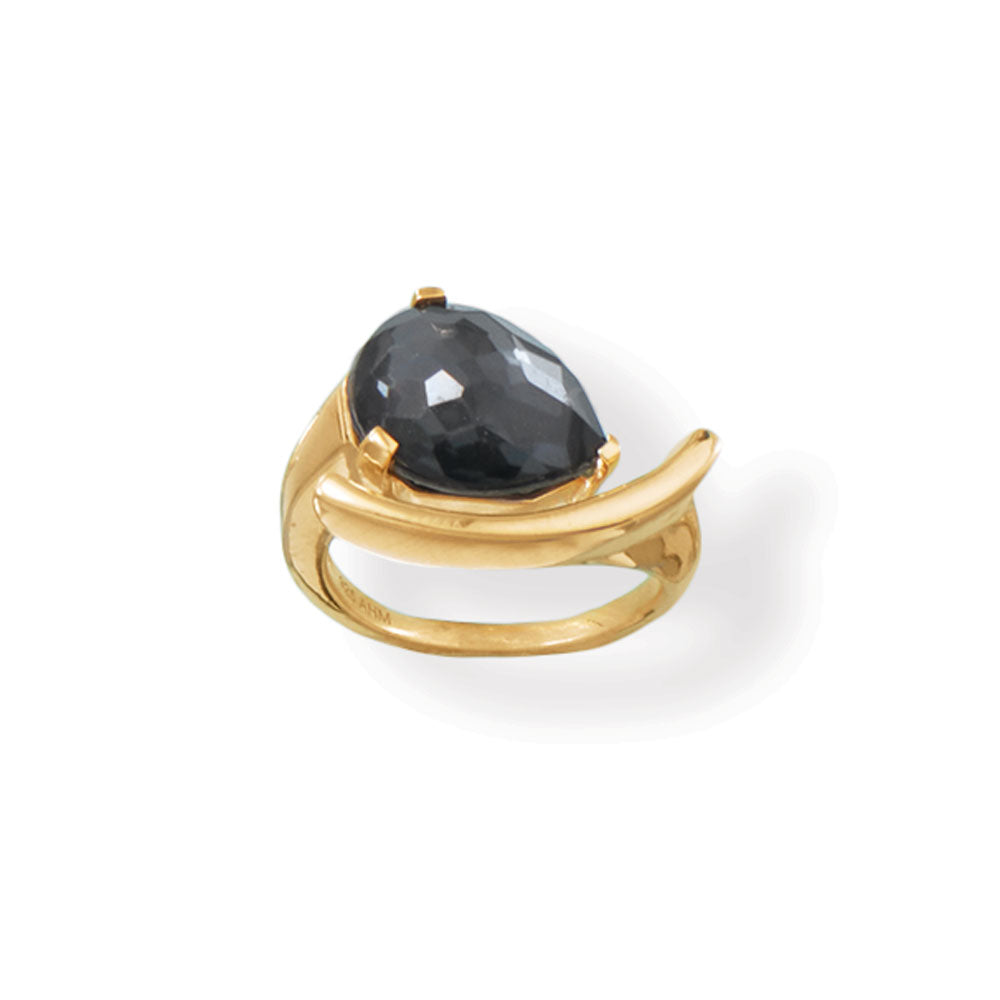 Hematite and Quartz Ellipse Yellow Gold Ring - Sparks and Gem