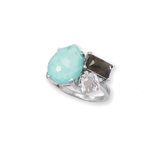 White Topaz, Turquoise and Mother of Pearl 925 Sterling Silver Ring - Sparks and Gem