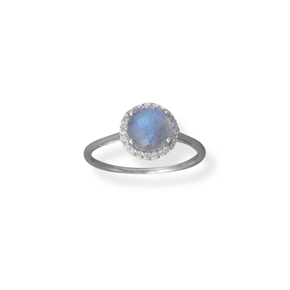 Labradorite and CZ Halo Sterling Silver Ring - Sparks and Gem