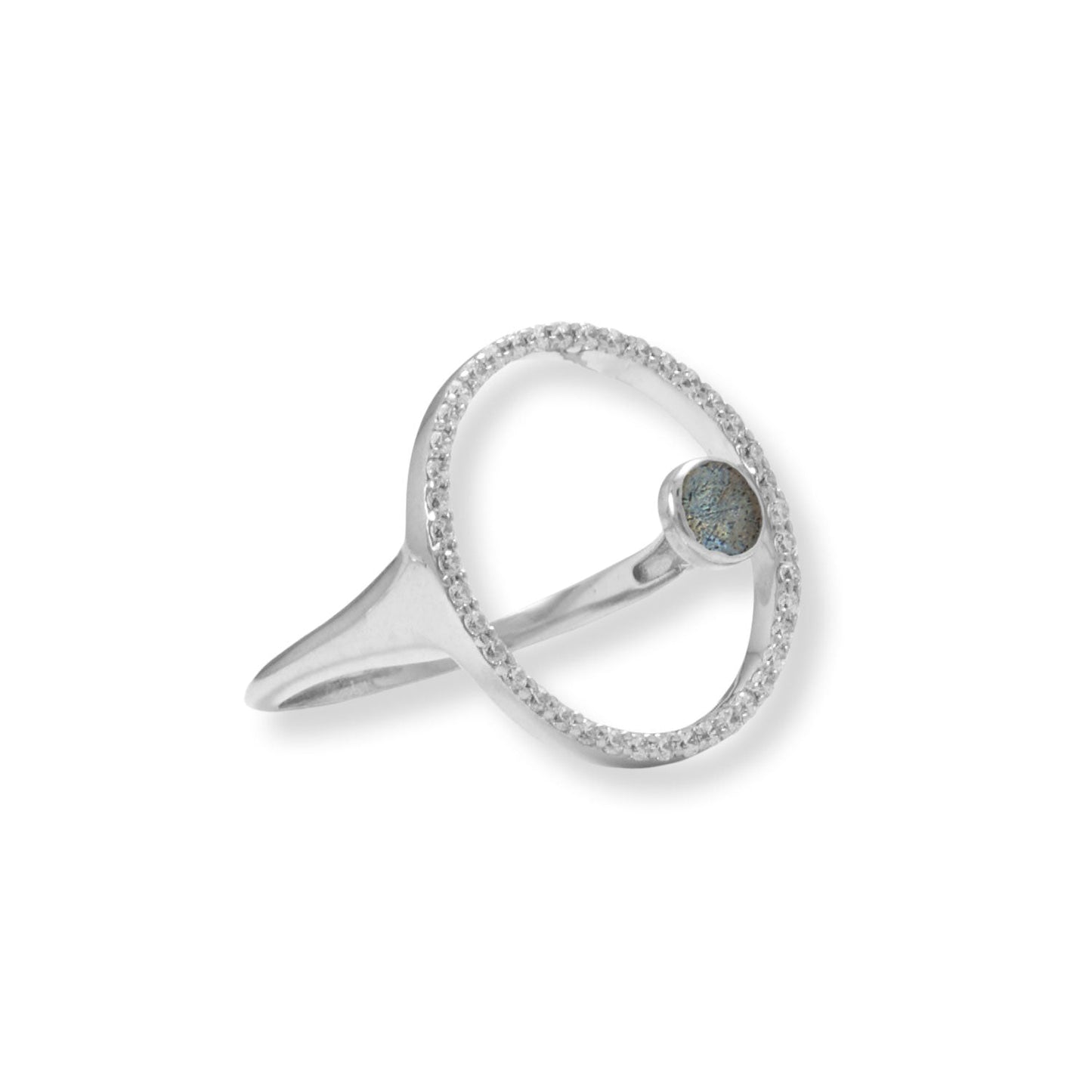 Floating Labradorite and Cubic Zirconia Circle Sterling Silver Ring - Sparks and Gem