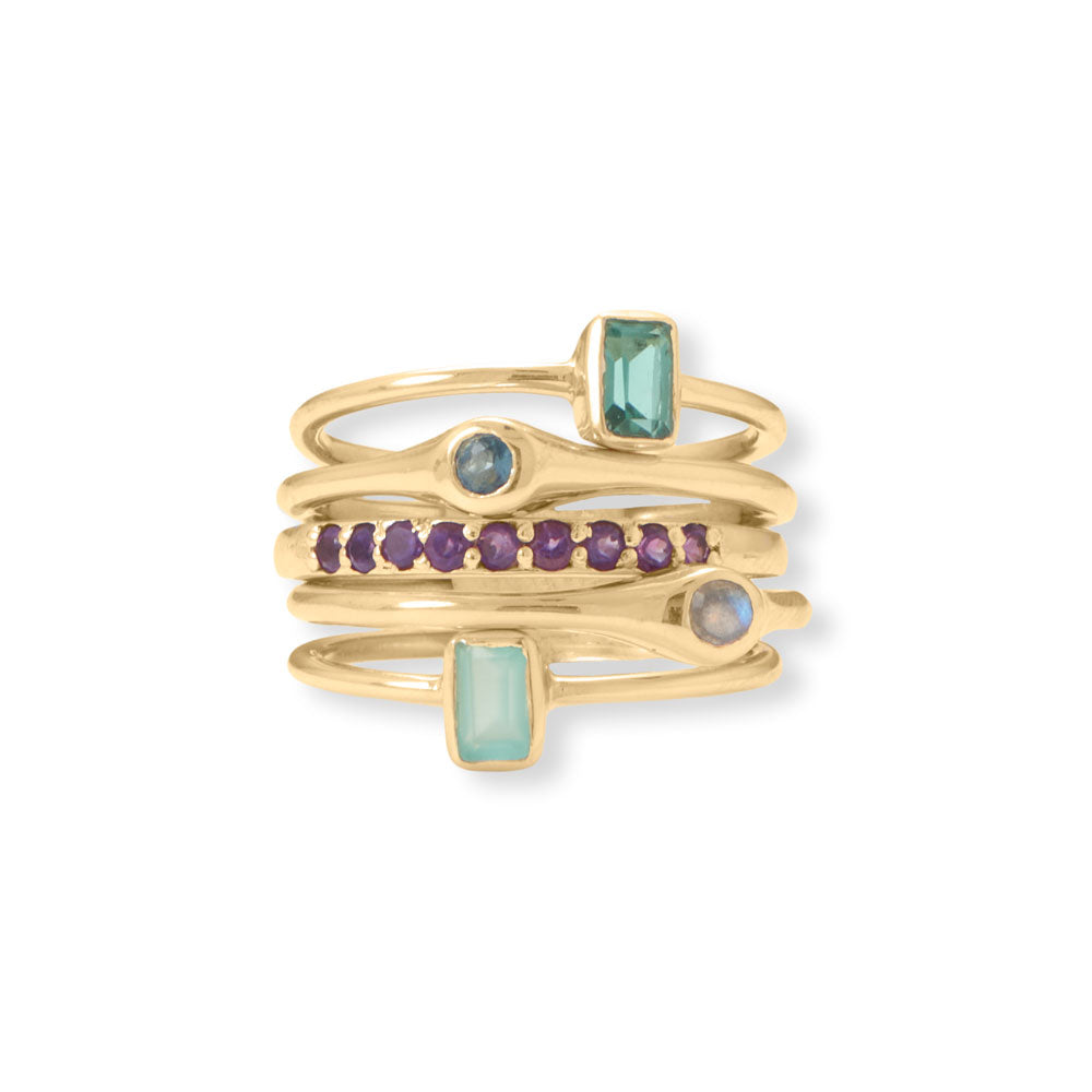 Life in Color! Set of Five Yellow Gold Rings - Sparks and Gem