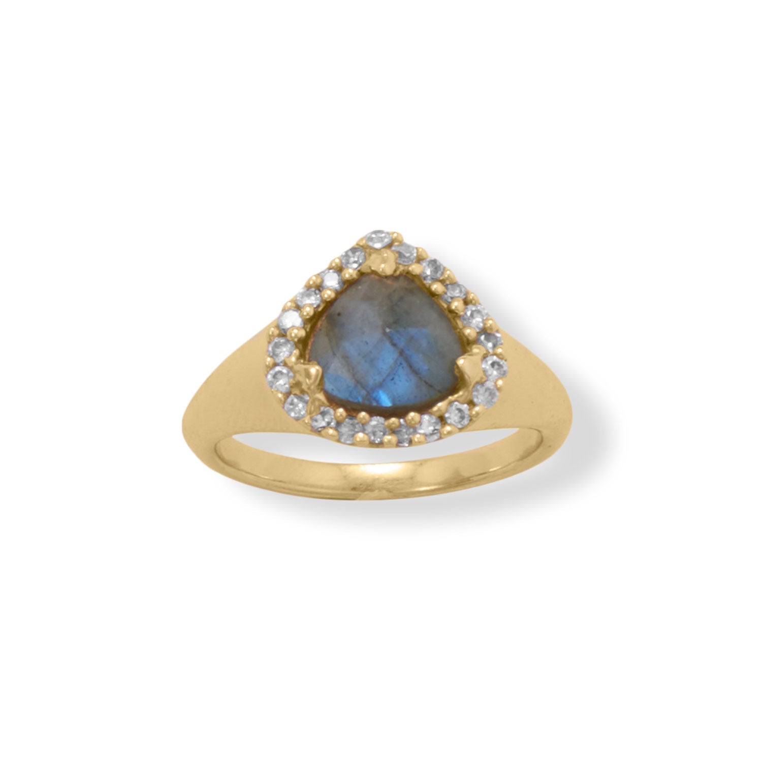 Midnight Beauty! Labradorite and Cubic Zirconia Yellow Gold Ring - Sparks and Gem