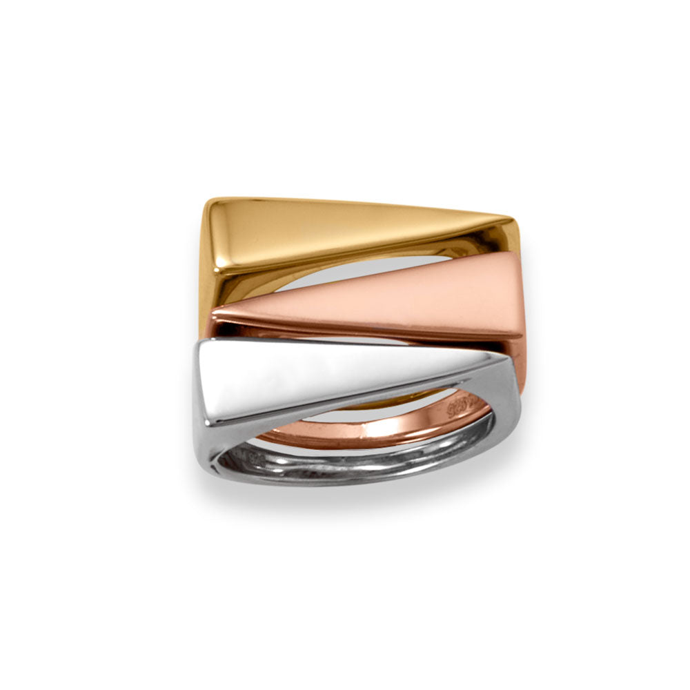 14 Karat Rose Gold Plated Flat Top Triangle Slice Ring - Sparks and Gem - Find your rings, bracelet, necklace, earrings, chains, charms, anklets from this store in various colours, sizes, newest styles and designs like statement, geometric, gemstone, wedding band, layered, tapered, spinners, cocktail, climbers, long short, collars, chokers, bangles, studs, front back cuff, and more