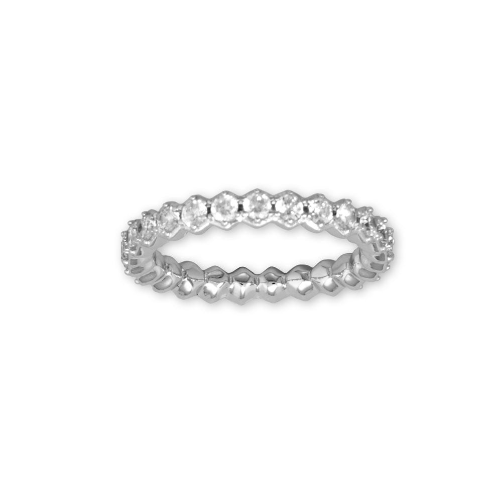 Hexagon Cubic Zirconia Eternity Sterling Silver Ring