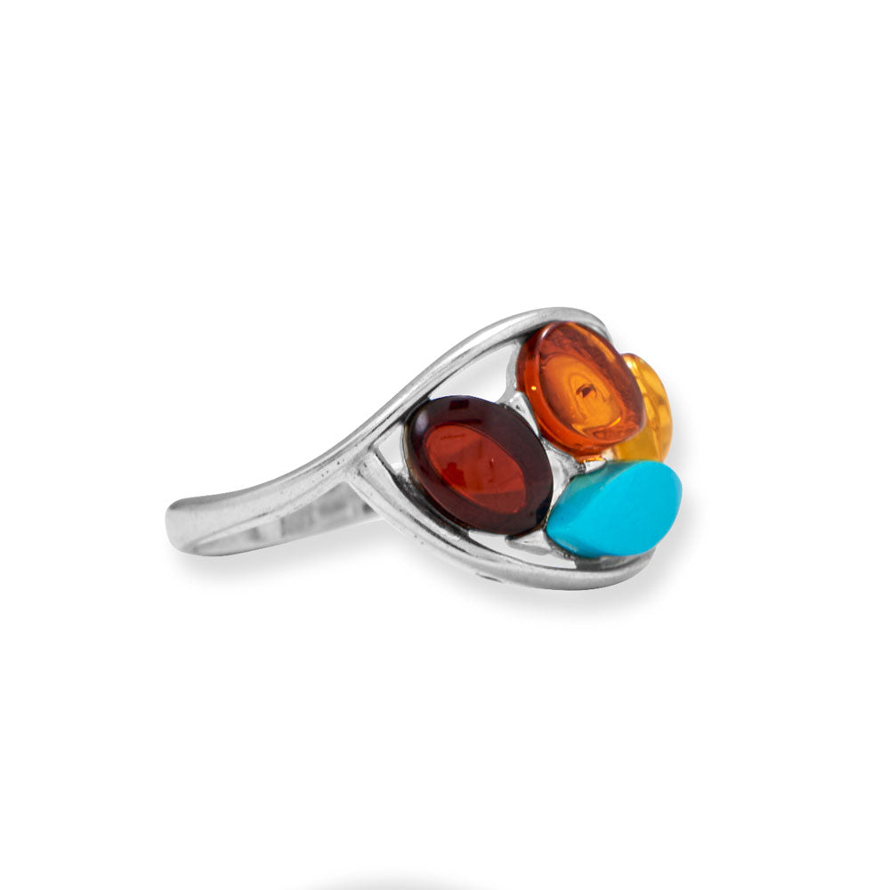 Multi Color Amber and Turquoise Sterling Silver Ring - Sparks and Gem