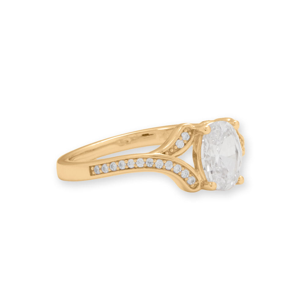 Solitaire Oval Yellow Gold Ring Band with Cubic Zirconia - Sparks and Gem