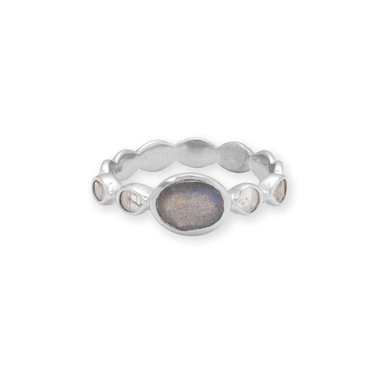 Labradorite and Polki Diamond Sterling Silver Ring - Sparks and Gem