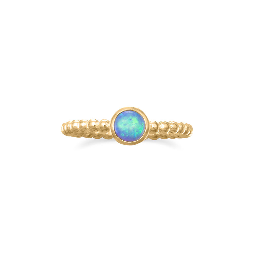 Synthetic Blue Opal 14 Karat Yellow Gold over Sterling Silver Ring - Sparks and Gem