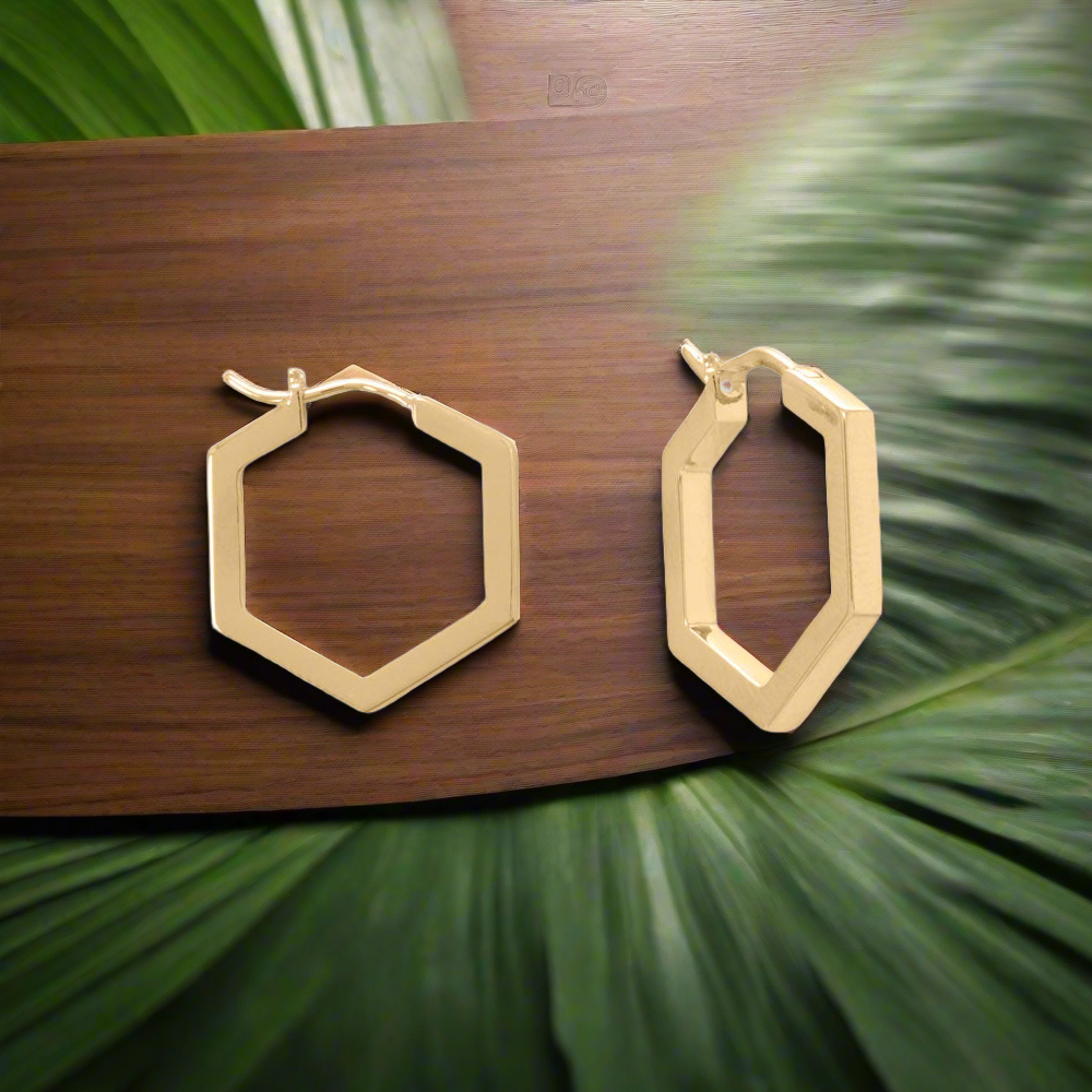 Hexagonal Hoop Yellow Gold Earrings - Sparks and Gem