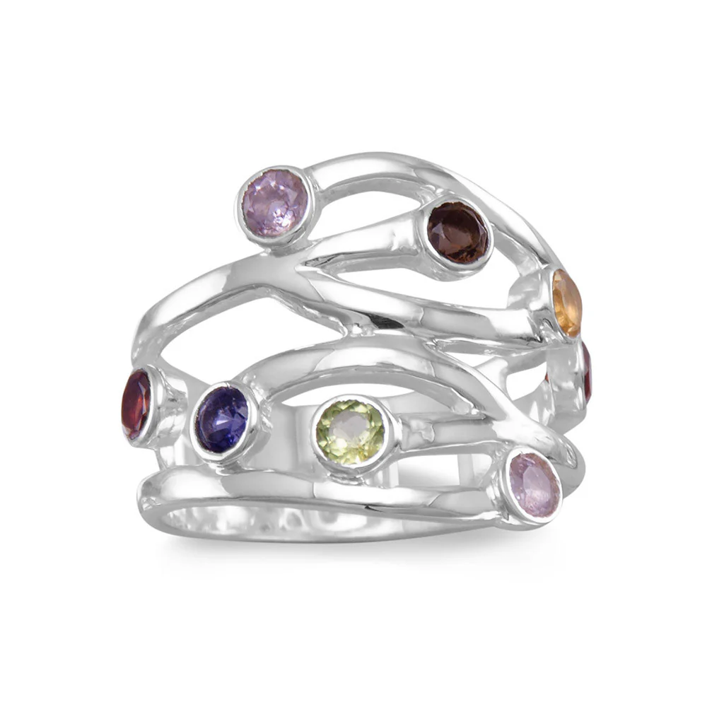 Open Design Multistone and Sterling Silver Ring - Sparks and Gem