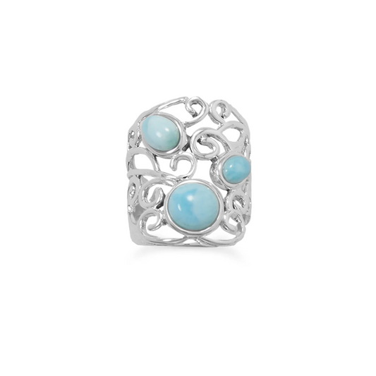 Larimar and Ornate Design Sterling Silver Ring - Sparks and Gem